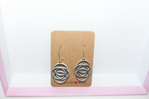 Silver Flower of Life Dangle Earrings, Geometric Hoops, Minimalist Jewelry, 3D Printed