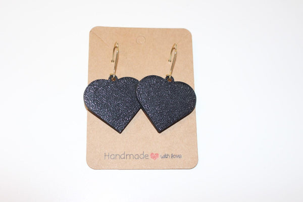 Solid Heart Drop Earrings | Textured Black & Navy | 3D Printed | Handmade | Gold Hook | Valentine Gift | Minimalist Statement Jewellery